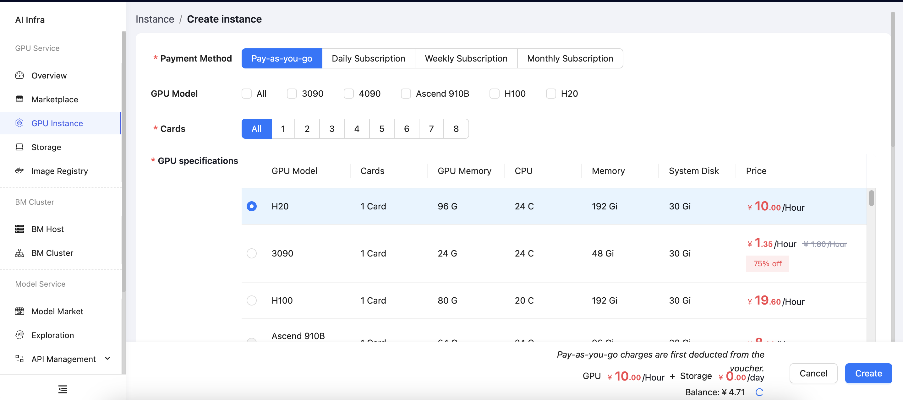 Rent Instance