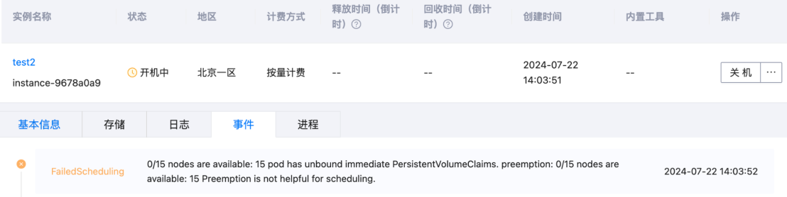 FailedScheduling Event